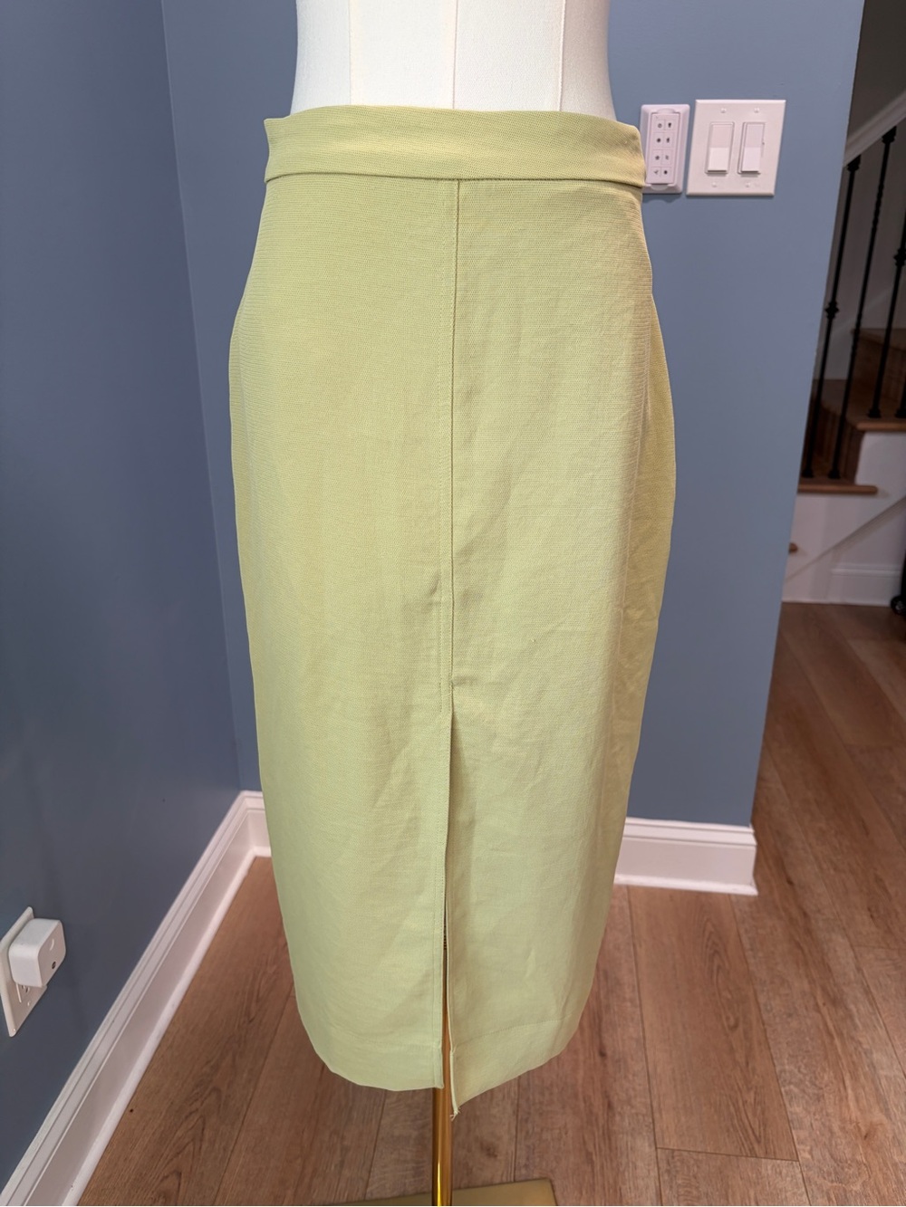 All:Row Green Linen Blend Column Midi Maxi Skirt Minimalist Size S M